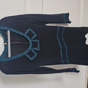 Marc By Marc Jacobs Black Top Or Mini Dress with Blue Glitter Accents